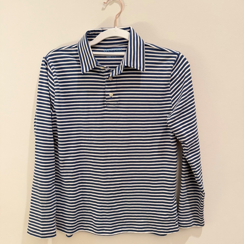 Crewcuts J.Crew Boys L 10-11 Navy White Stripe Long Sleeve Polo Shirt